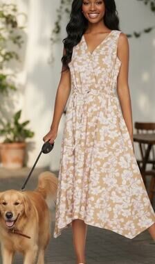 women's linen-blend scalloped midi dress by gap Linen-Blend Scalloped Midi Dress